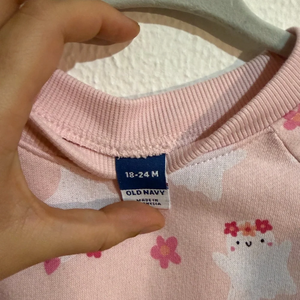 Old Navy Pink Baby Onesie with Ghost and Flower Design